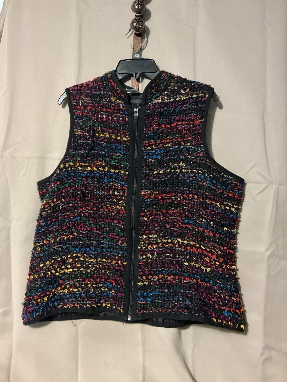 Serengeti Sleeveless Chunky Knit Zip Up Vest SZ 1X Multicolor Boho Tribal